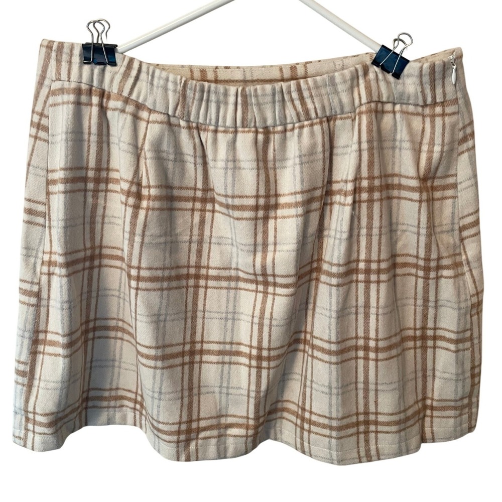Plaid Mini Skirt Cream Tan Textured XXL Office Collegiate Vintage Look Classic - Picture 2 of 9
